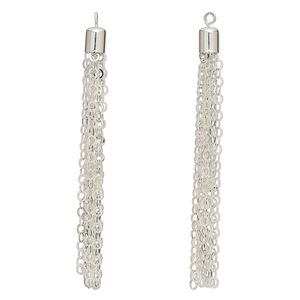 Focal, 1pkg2 silver-plated brass, 3 x 1/4 inch cable chain tassel.