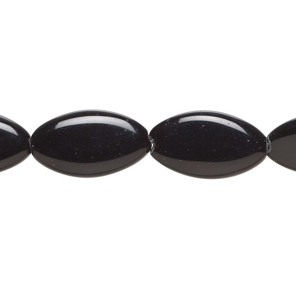 Bead 1pkg1 glass, opaque black, 17x9mm-18x10mm puffed marquise, 15 inches. image number 0