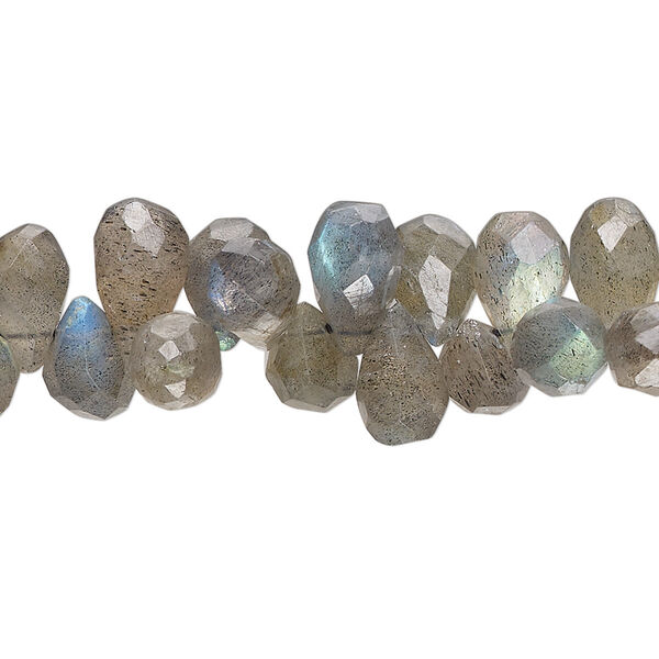 Bead, labradorite (natural), 8x5mm-12x7mm hand-cut top-drilled faceted teardrop, C+ grade, Mohs hardness 6 to 6-1/2. Sold per 13-inch strand, approximately 110 beads. image number 0