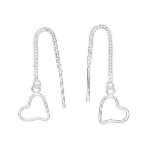 Ear thread, Create Compliments®, sterling silver, 44mm with 9.5x8.5mm heart. Sold per pair.