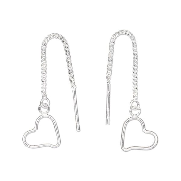 Ear thread, Create Compliments®, sterling silver, 44mm with 9.5x8.5mm heart. Sold per pair. image number 0