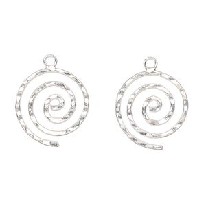Drop, sterling silver, 16x15mm hammered spiral. Sold per pkg of 2.