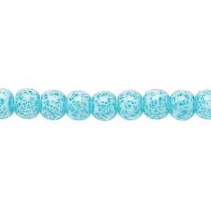 Bead, glass, opaque light blue and white, 5-6mm round with random spotted pattern. Sold per 15-1/2" to 16" strand.