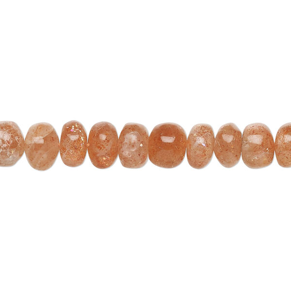 Bead, sunstone (natural), 6x4mm-8x6mm hand-cut rondelle, B- grade, Mohs hardness 6 to 6-1/2. Sold per 14-inch strand, approximately 75 beads. image number 0