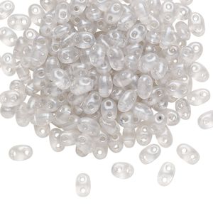 Seed bead, Preciosa Twin™ Czech glass, pkg/250g, 5x2.5mm oval, transparent light grey terra pearl clear, (08149).