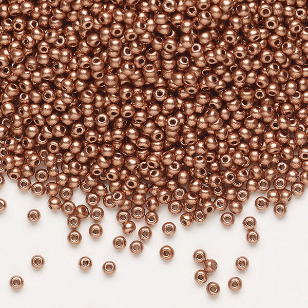 Seed bead, Preciosa Ornela Czech glass, pkg/500g, #11 rocaille, opaque metallic soft copper, (01770). image number 0