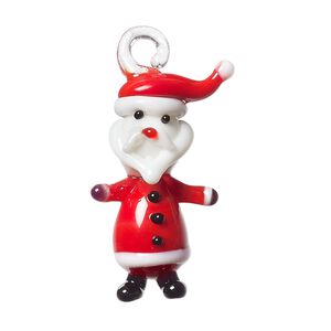 Focal, lampworked glass, red / white / black, 31x22mm 3D Santa. Sold individually.