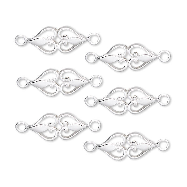 Link, sterling silver, 14x7mm double heart. Sold per pkg of 6. image number 0