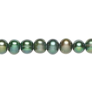 Freshwater 1pkg1, semi-round pearl C grade, 15 inch green peacock 6-7mm cultured