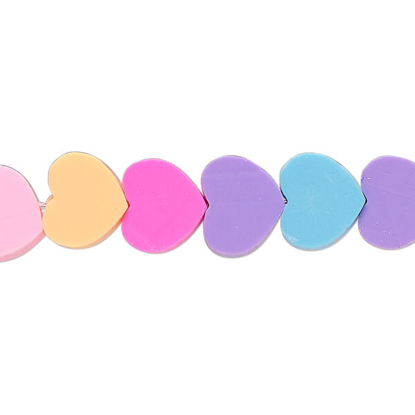 Bead, polymer clay, opaque multicolored, 10x10mm flat heart. Sold per 16-inch strand. image number 0