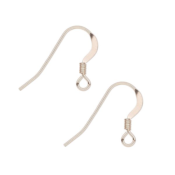Ear wire fishhook 1pkg2 14Kt rose gold-filled, 14mm flat / 2.5mm coil / open loop, 22 gauge 1 pair image number 0