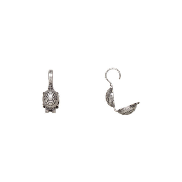Bead tip, Hot Tips®, antique silver-plated brass, 9x5mm bottom clamp-on turtle with open loop. Sold per pkg of 100. image number 0