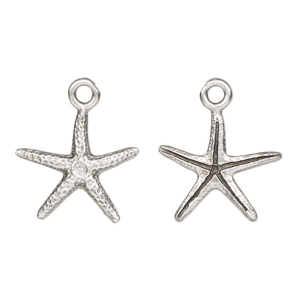 Charm, TierraCast®, antique silver-plated pewter (tin-based alloy), 18x17mm 3D starfish. Sold per pkg of 20. image number 0