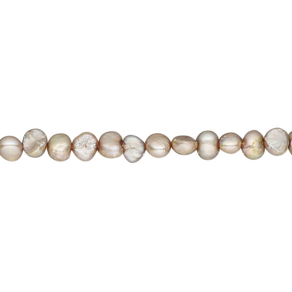 Pearl, cultured freshwater pearl (dyed), satin sand, 3-4mm flat-sided potato, D grade, Mohs hardness 2-1/2 to 4. Sold per 15-inch strand, approximately 105 beads. image number 0