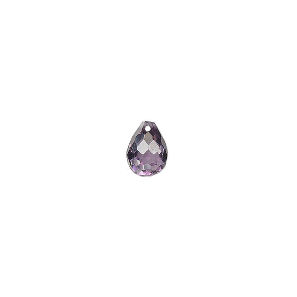 Bead, cubic zirconia, amethyst purple, 8x6mm top-drilled faceted teardrop, Mohs hardness 8-1/2. Sold per pkg of 2. image number 0