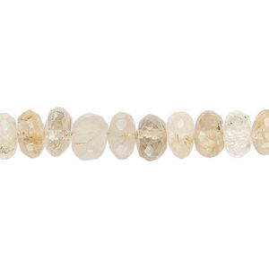 Golden rutilated quartz 1pkg1, hand-cut faceted rondelle / saucer bead natural 14 inch 8x4mm / 7-8mm