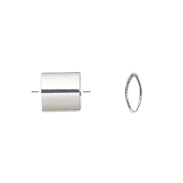 Bead, silver-finished brass, 9.5x9mm marquise tube. Sold per pkg of 6. image number 0