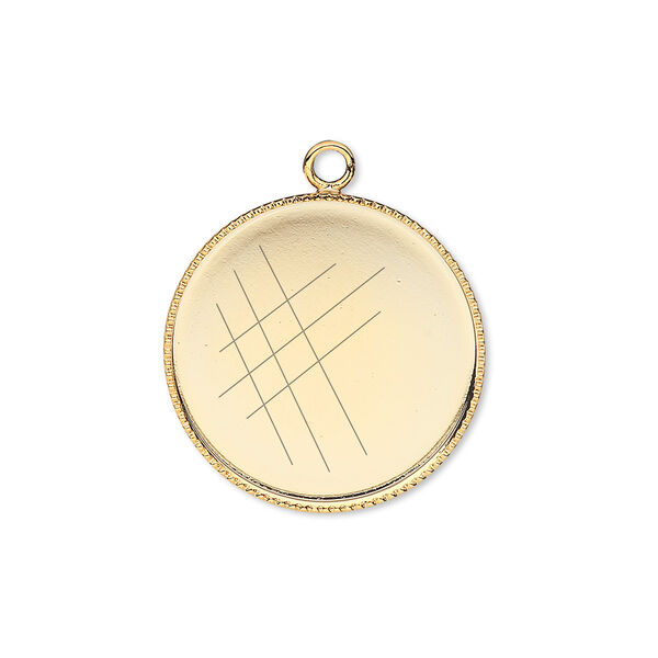 Drop, gold-plated brass, 21mm round with beaded edge and 20mm round bezel setting. Sold per pkg of 2. image number 0