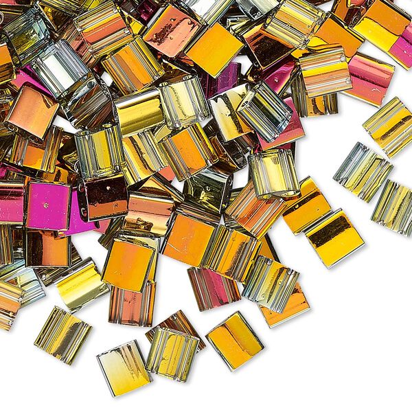 Seed bead, TILA®, glass, pkg/250g, 5mm full tila square, opaque marea crystal clear (TL-4551). image number 0