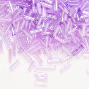 Bead, Ming Tree™, bugle bead, glass, pkg/1/4 pound, 1/4 inch, rainbow dyed color transparent lilac.