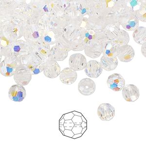 Bead 576pk crystal AB, Preciosa Czech crystal 5mm round