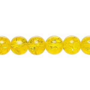 Bead, Czech crackle glass druk, yellow, 10mm round. Sold per 15-1/2" to 16" strand.