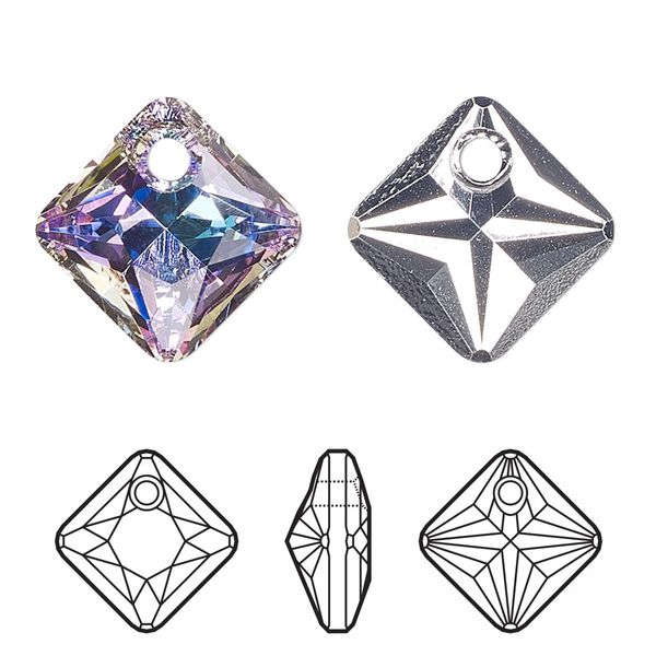 Drop 4pk crystal vitrail light P, Crystal Passions® 9mm pendant princess cut 6431 image number 0