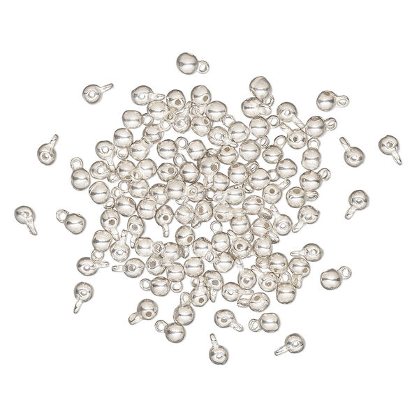 Bead, silver finish "pewter" (zinc-based alloy), 4mm round with loop. Sold per pkg of 100. image number 0
