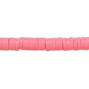 Bead, polymer clay, opaque bright pink, 6x1.5mm heishi. Sold per pkg of (2) 15-1/2" to 16" strands.