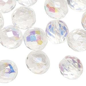 Bead, Czech fire-polished glass 1pkg30, clear AB, 8mm faceted round.