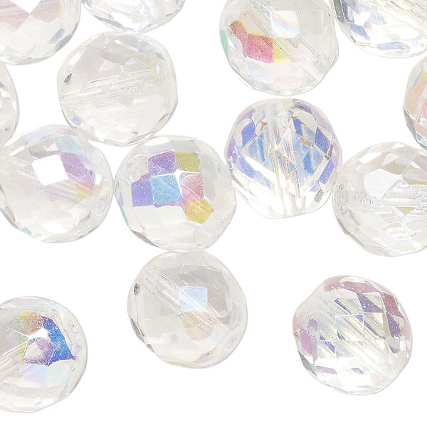 Bead, Czech fire-polished glass 1pkg30, clear AB, 8mm faceted round. image number 0