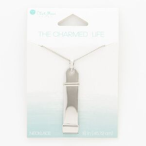Necklace, silver-finished "pewter" (zinc-based alloy), 42x11mm fancy rectangle, 18 inches with springring clasp. Sold individually.