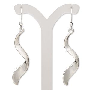 Earring, imitation rhodium-plated brass and "pewter" (zinc-based alloy), 2 inches with brushed twist and fishhook ear wire. Sold per pair.