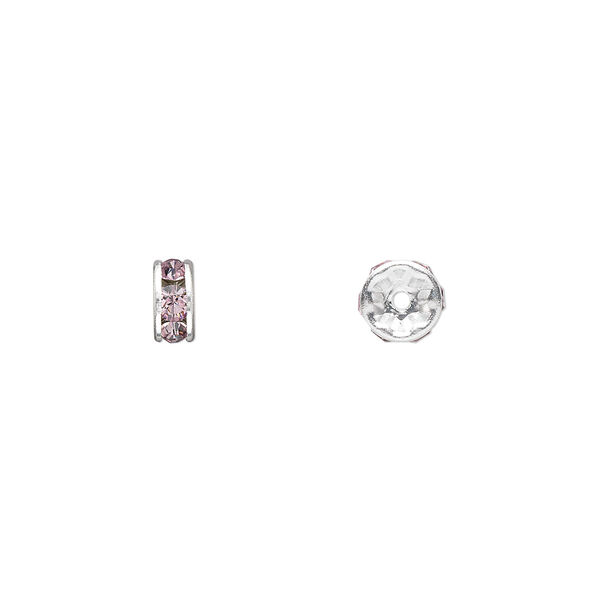 Bead 48pk light amethyst silver plate, Crystal Passions® 6x3.5mm rondelle 77506 image number 0