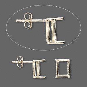 Earstud 1pkg2 Sure-Set™ 14Kt gold, 9x7mm emerald cut pre-notched 4-prong basket-style setting / earnuts, 1 pair