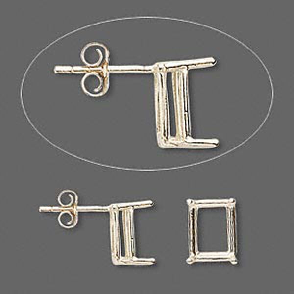 Earstud, Sure-Set™, 14Kt gold, 9x7mm with 4-prong emerald-cut basket setting. Sold per pair. image number 0