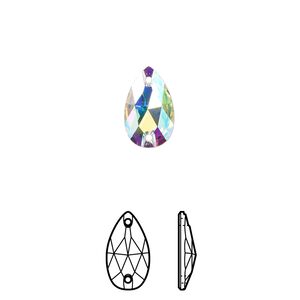 Sew-on 2pk crystal AB foil back, Crystal Passions® 12x7mm pear 3230