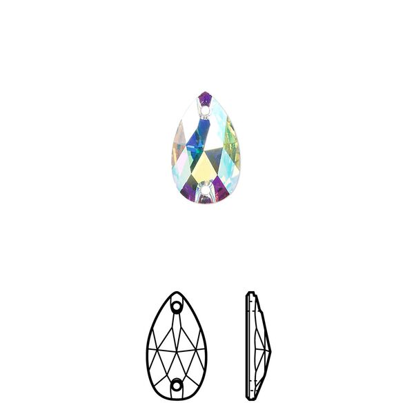 Sew-on 2pk crystal AB foil back, Crystal Passions® 12x7mm pear 3230 image number 0