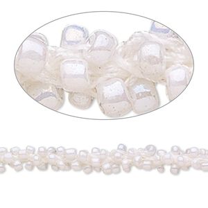Seed bead cord, glass and nylon, white and opaque luster white, 6mm hand-crocheted #11 round. Sold per pkg of 10 feet.