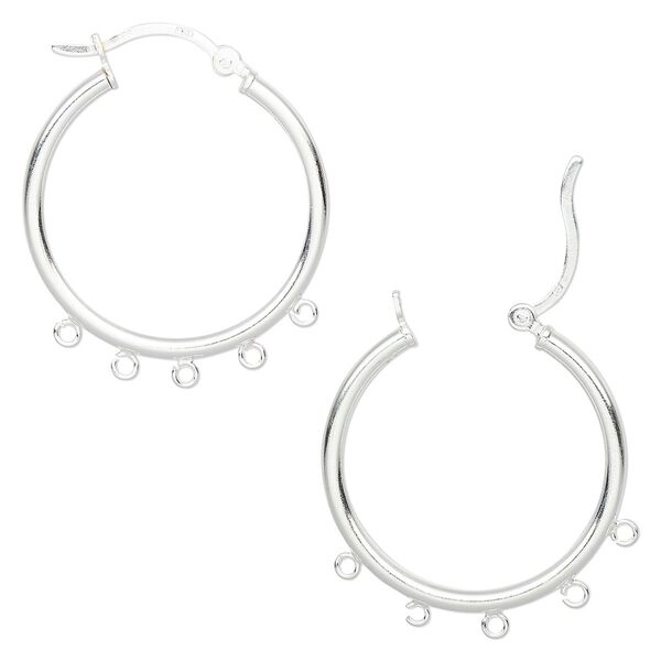 Earring hoop 1pkg2 sterling silver, 27mm round / latch-back / 5 open loop, 1 pair image number 0