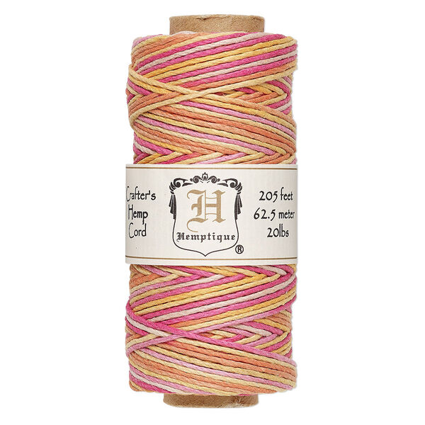 Cord, Hemptique®, polished variegated hemp, taffy, 1mm diameter, 20-pound test. Sold per 205-foot spool. image number 0