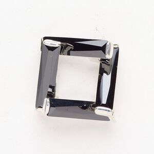 Pendant 1pkg1 cubic zirconia and silver-finished brass, black, 32x29mm-32x30mm diamond with hidden bail.