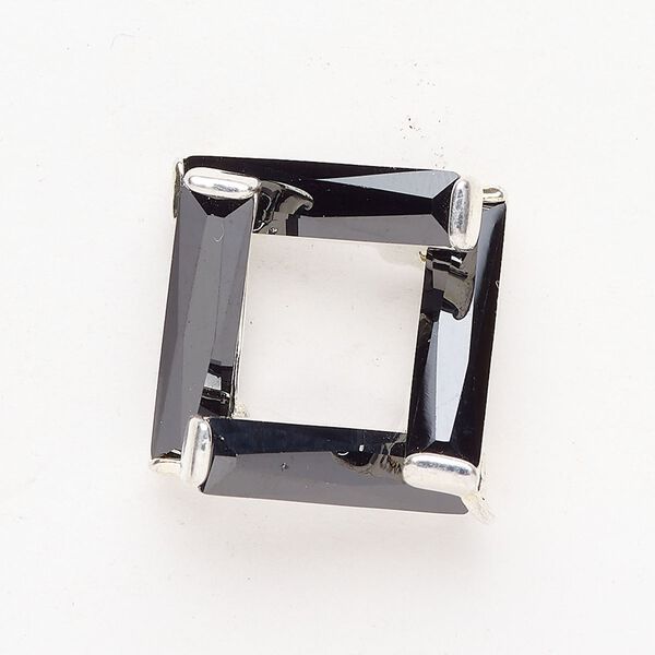 Pendant 1pkg1 cubic zirconia and silver-finished brass, black, 32x29mm-32x30mm diamond with hidden bail. image number 0