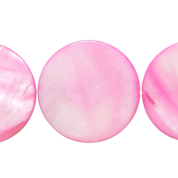 Mother-of-pearl shell 1pkg1, puffed flat round bead 15 inch dark pink 24-25mm image number 0