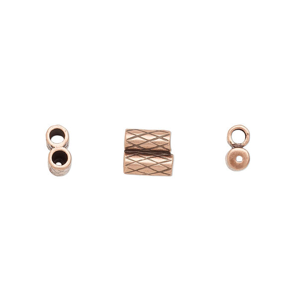 Clasp JBB Findings slide 1pkg1 brass, 7x6.5mm antique copper-plated textured double-round tube, set of 2 antique copper-plated image number 0