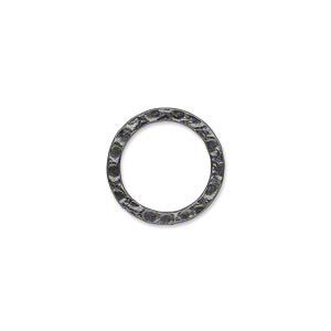 Component, gunmetal-plated steel, 16mm double-sided hammered open flat round. Sold per pkg of 12.