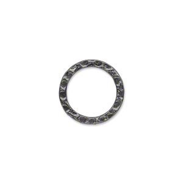 Component, gunmetal-plated steel, 16mm double-sided hammered open flat round. Sold per pkg of 12. image number 0