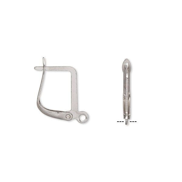 Ear wire, stainless steel, 14mm square leverback with open loop. Sold per pkg of 10 pairs. image number 0