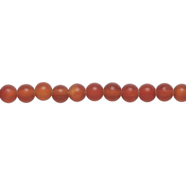 Bead, carnelian (dyed/heated), matte, 4mm round, B grade, Mohs hardness 6-1/2 to 7. Sold per 15-1/2" to 16" strand. image number 0