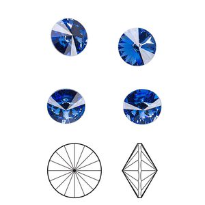 Chaton 8pk sapphire foil back, Crystal Passions® 8.16-8.41mm rivoli SS39 1122